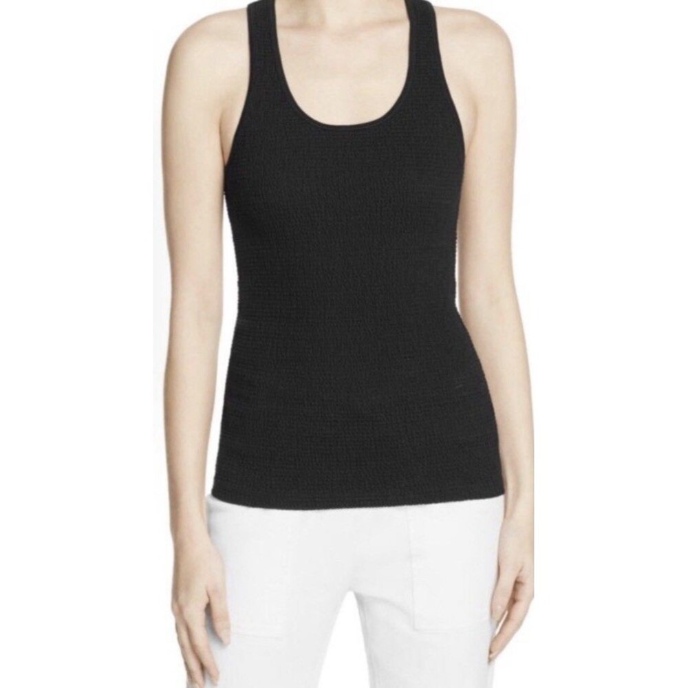 THEORY Jipatti Black Smocked Tank Top Women Large Stretch Cotton Basic Minimal